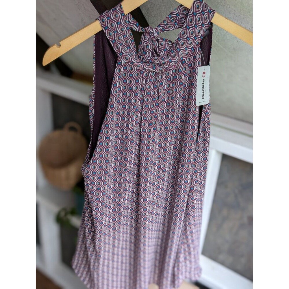 Day Trip Buckle Geometric Print Halter Neck Tie Back Top NWT